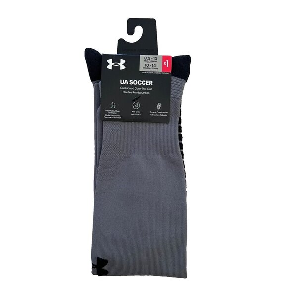 Under Armour UA Cushioned Over the Calf Soccer Socks Graphite ( 8.5-13 ) - Picture 1 of 2